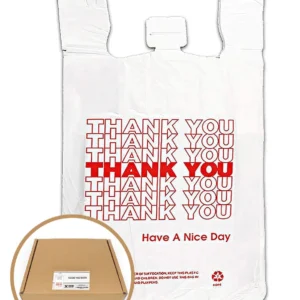 WC - 17mic White HDPE 12"x7"x22" T-Shirt Bag (Red Thank you) 400pcs/cs