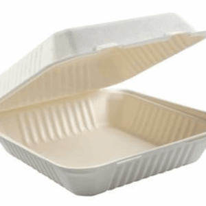 Sugarcane 9"X9"X3" White Hinged Container 200pcs/case