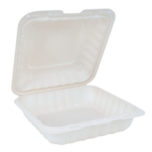 P88W (233) PP ECO White Hinged Container 8x8x3" 150pcs/case